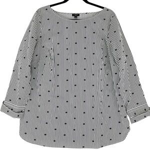 NWT Talbots Black White Striped Dot Blouse Sz 1X Cotton Pullover